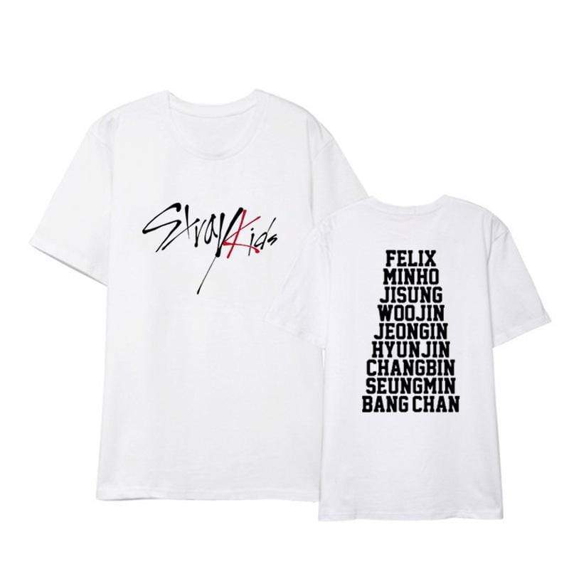 T-shirt Stray Kids Manches Courtes - Impression Groupe K-Pop, 100% Coton | Flyself Unisexe